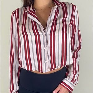 Forever 21 stripped button up v-neck crop top.